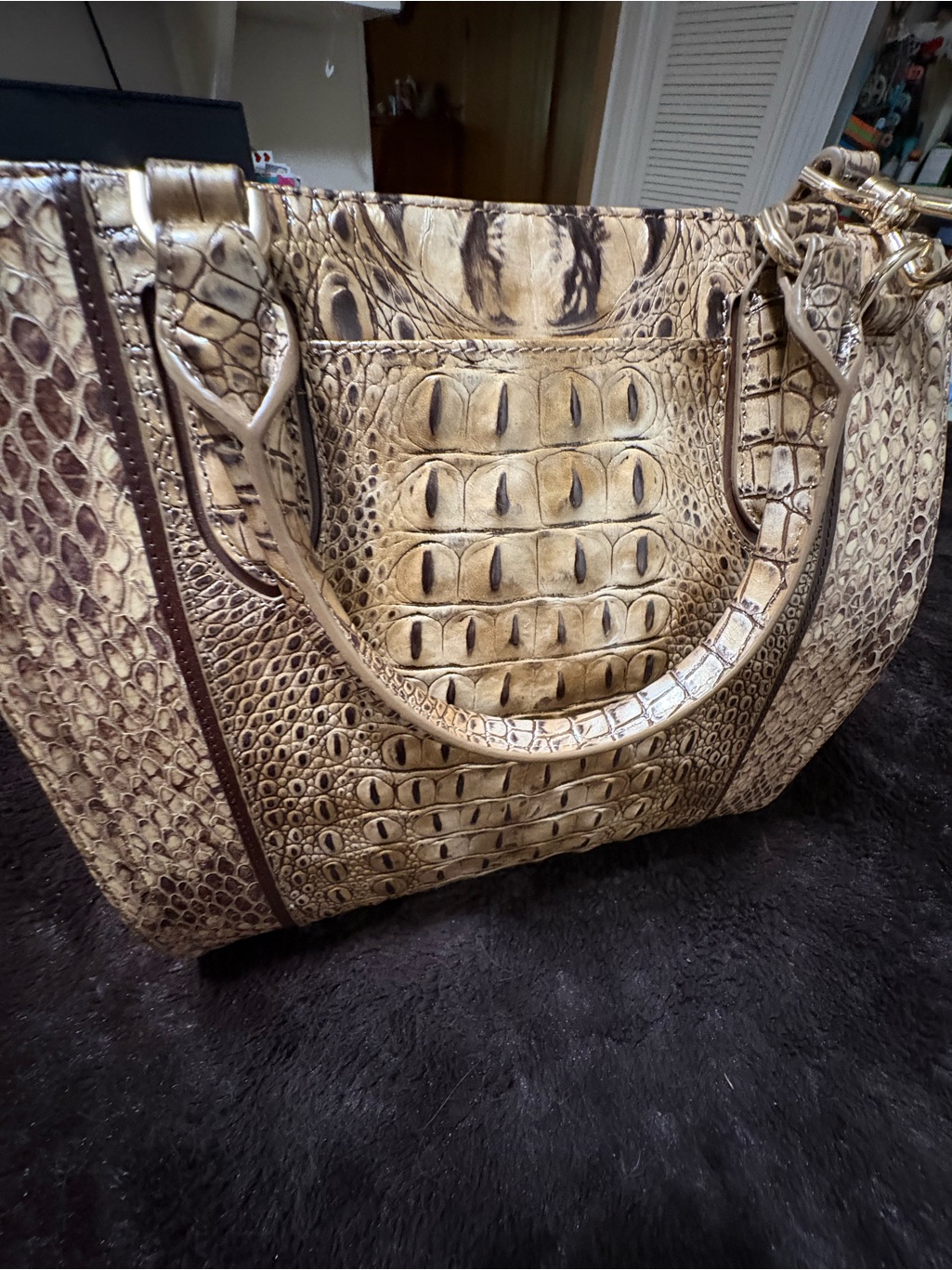 Brahmin Metallic Gold Croc-Embossed Tote